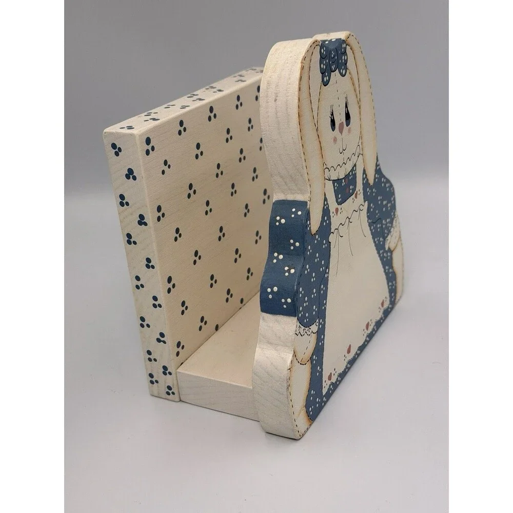 Vintage Bunny Napkin Letter Holder Wood Cottagecore Country Grandma Kitchen 90s